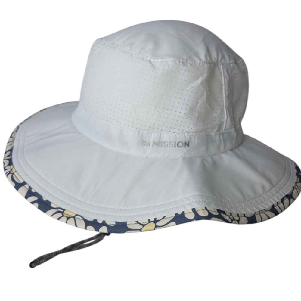 Mission Cooling White Wide Brim Boonie Hat Daisy Lining